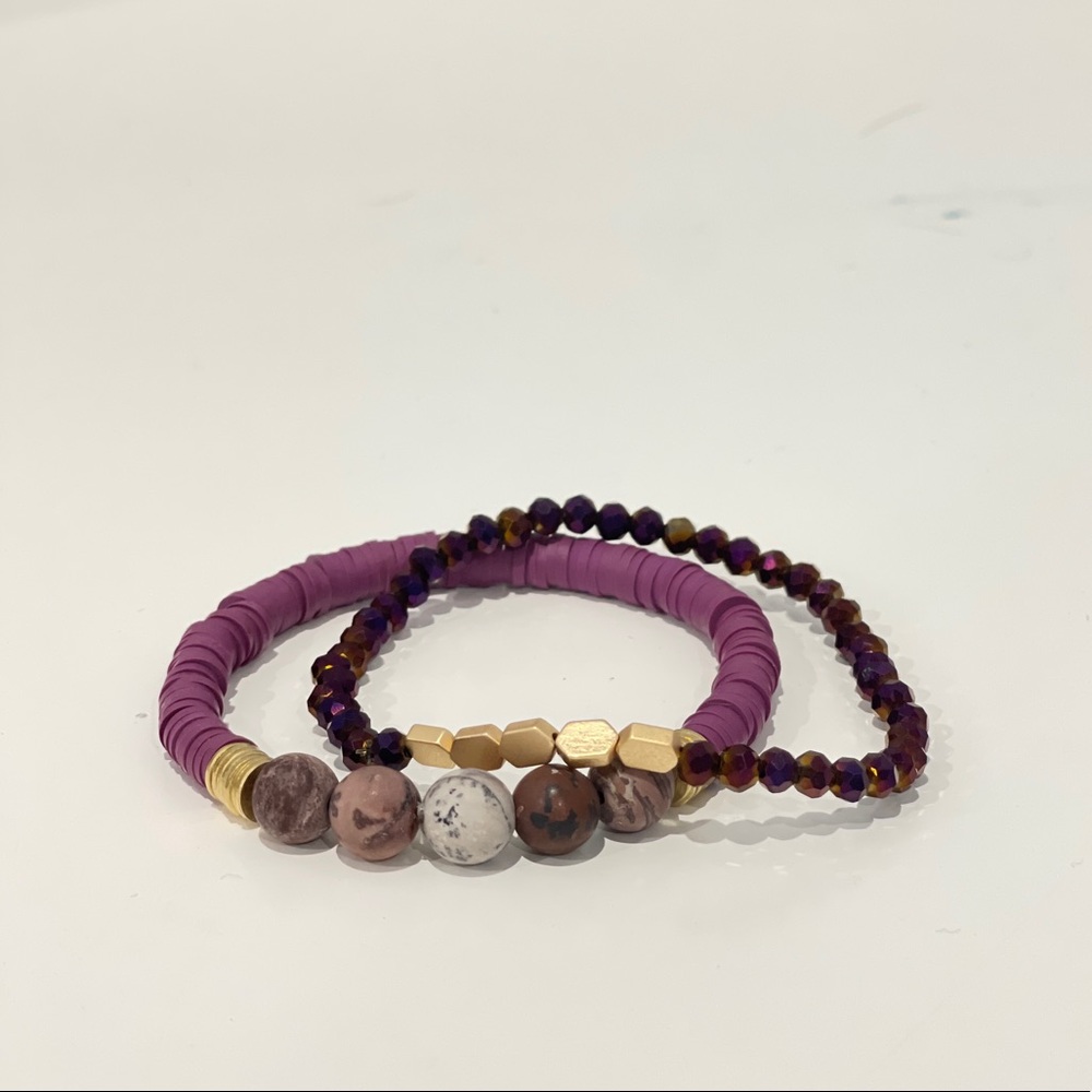 Purple custom gemstone bracelet with accent bracelet made of Swarovski crystal